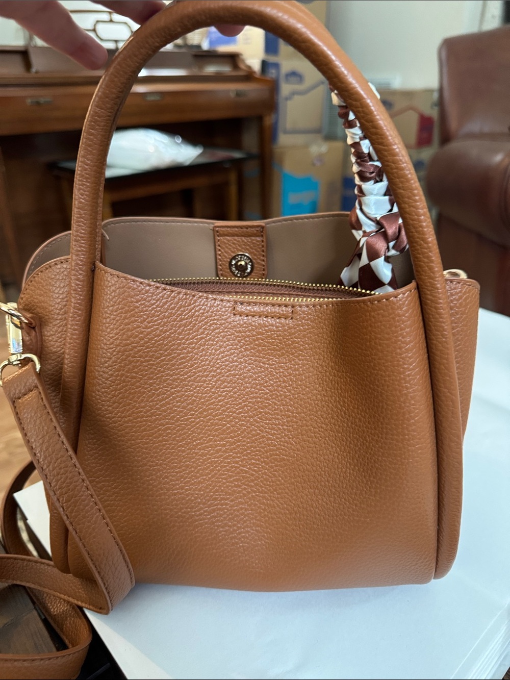 Classic Tan Leather Tote Bag - Women's Shoulder Handbag
